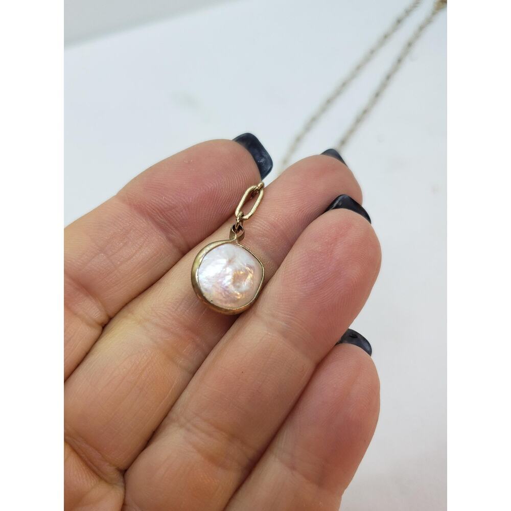Gold Tone Paperclip Chain Y Drop Lariat Necklace White Real Coin Pearl Pendant - Picture 7 of 8